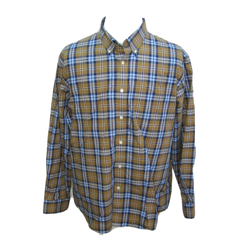 LANDS' END Men's (Size XL) Brown & Blue Plaid Long Sleeve Button Front Shirt Top